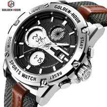 GOLDENHOUR 116 Men's Fashion Watch LED Analog Digital Watches Fashion Chronograph Wristwatch Relogio Masculino